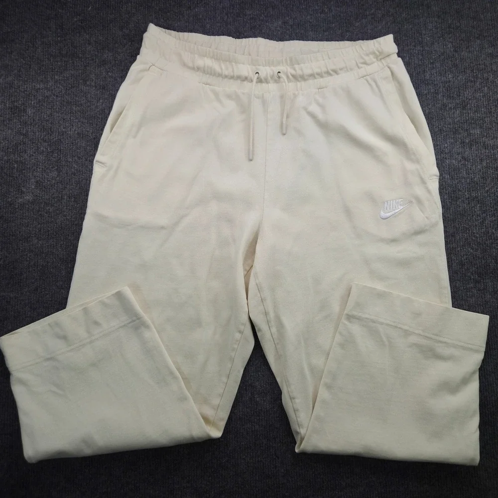 Nike Sweatpants Womens Medium Cream Cotton Wide Leg Cropped Athleisure Joggers
